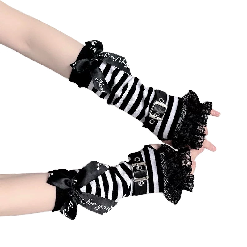 Knitted cotton striped fingerless gloves e-girl accessories, harajuku style gloves